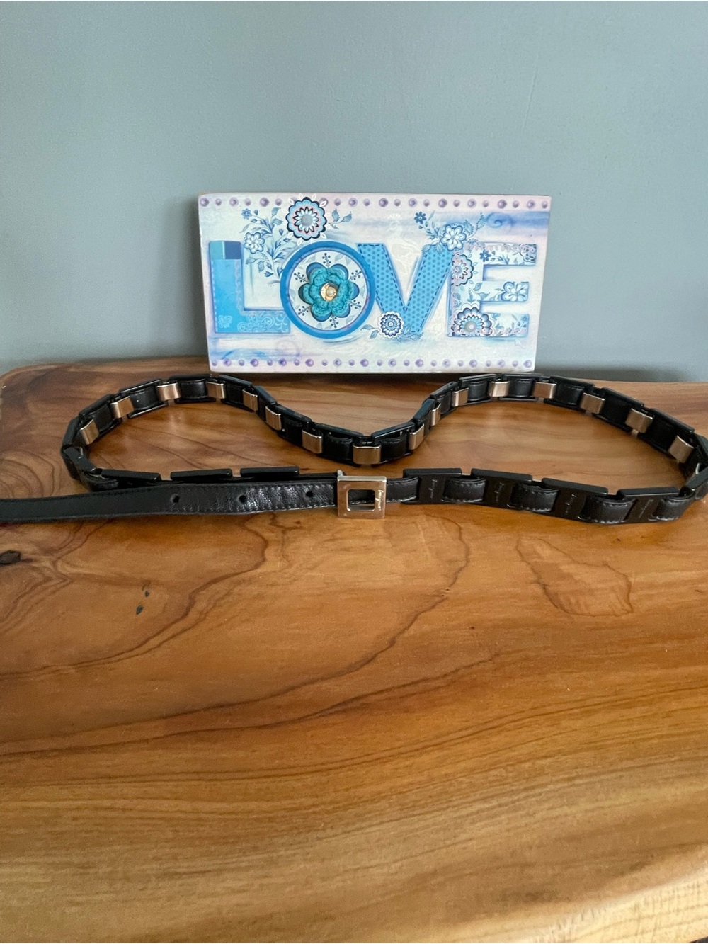 Ferragamo Belt Black Leather Link Silver Branded Hardware